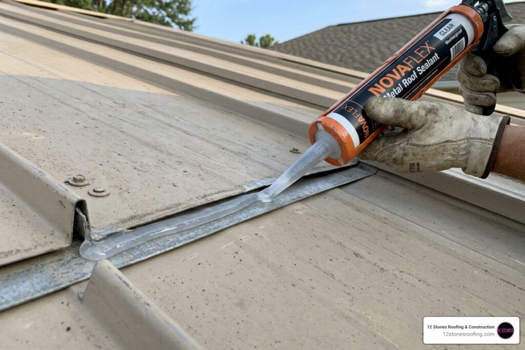 novaflex metal roof sealant application on metal roof lap joint - novaflex metal roof sealant