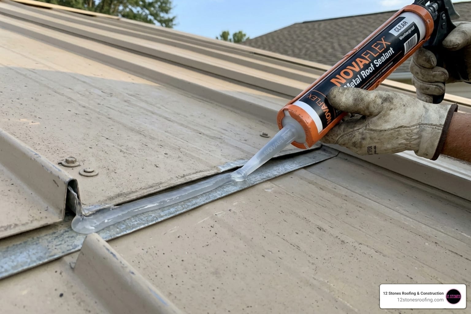 novaflex metal roof sealant application on metal roof lap joint - novaflex metal roof sealant