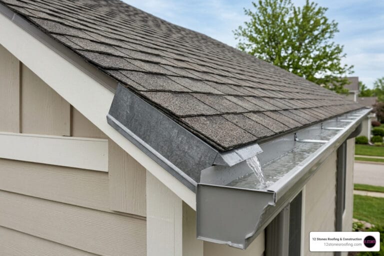 kickout flashing directing water into gutter at roof-to-wall intersection
