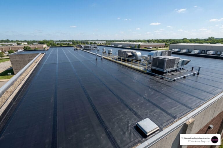 45 mil EPDM rubber roofing flat roof newly installed