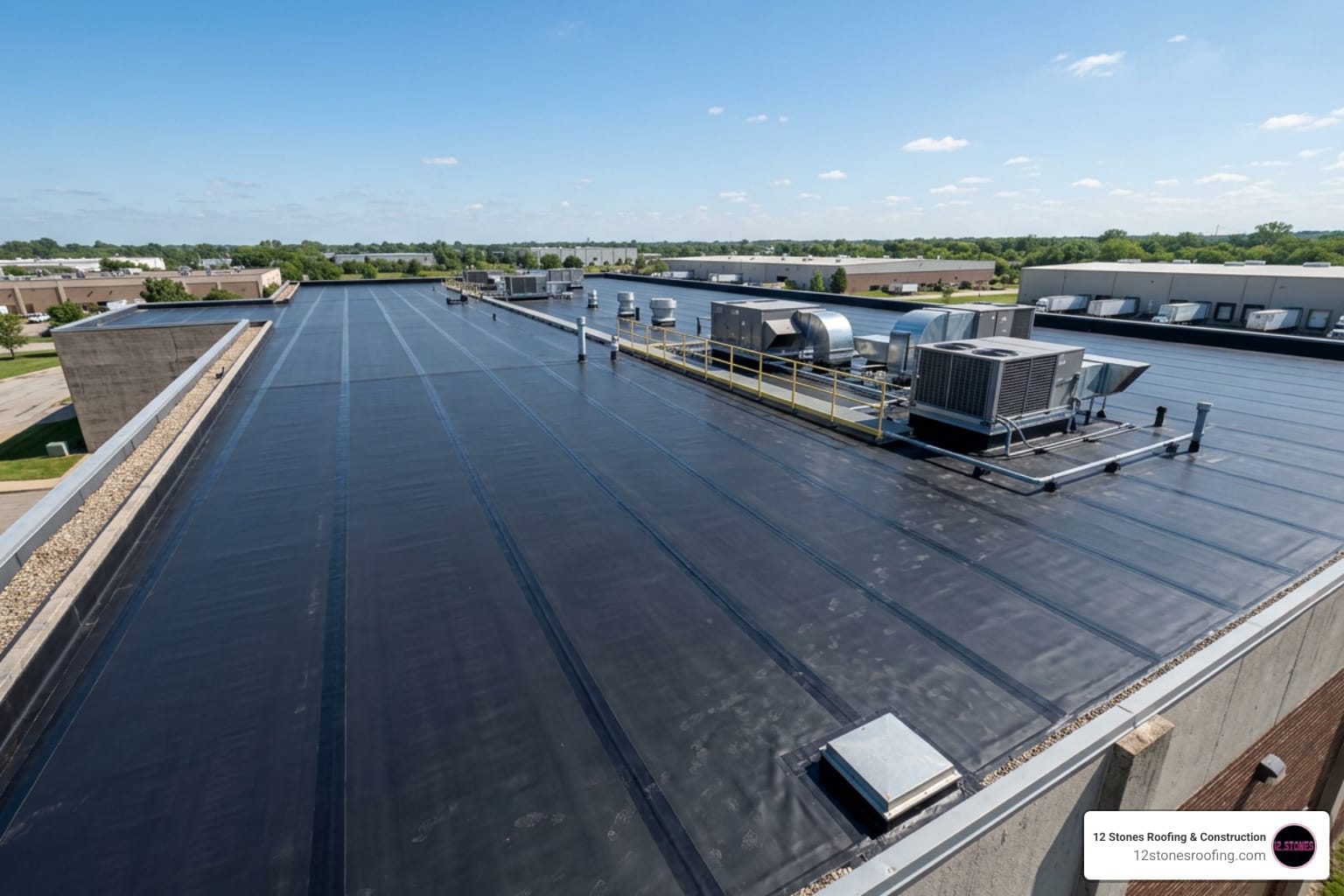 45 mil EPDM rubber roofing flat roof newly installed